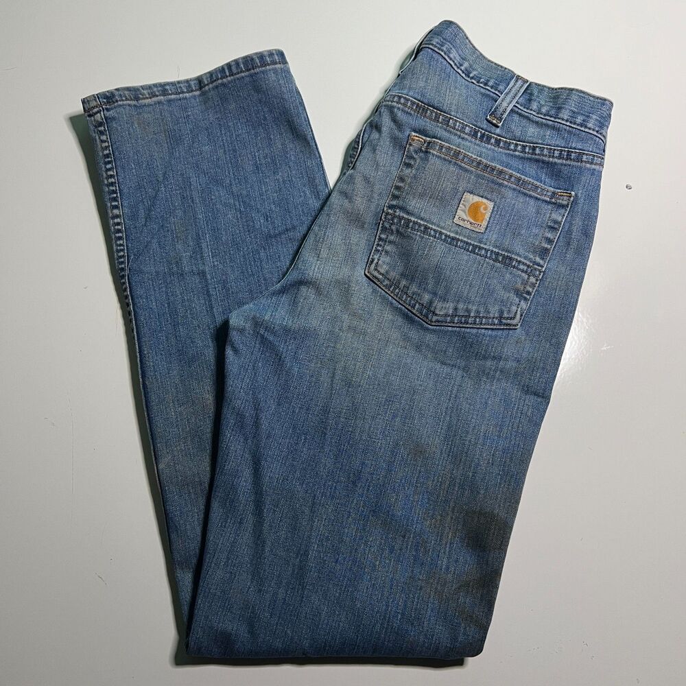 Carhartt BD2804-M Rugged Flex Relaxed Fit Jeans 34x34 Work Worn Distressed Denim